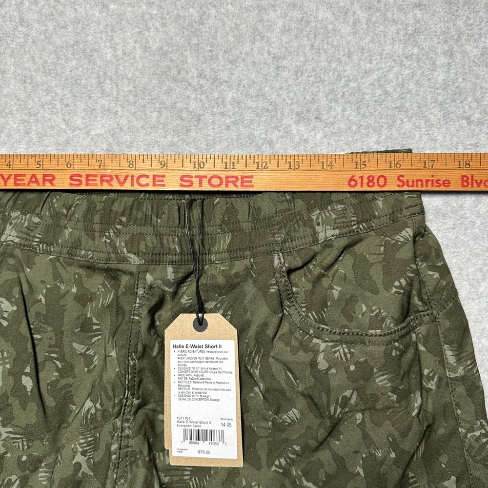 Prana Halle E-Waist Short II Evergreen Camo Green Hiking Outdoor Shorts Size 14 - Picture 5 of 5